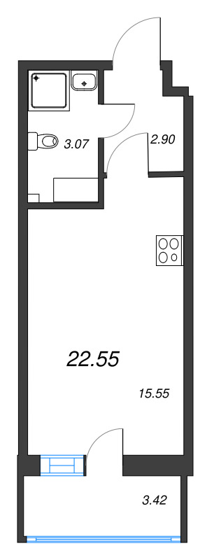 Студия 22,6 м²