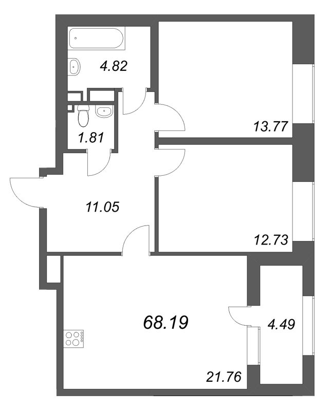 3 ккв (Евро) 68,2 м²