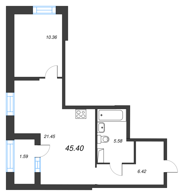 2 ккв (Евро) 45,4 м²