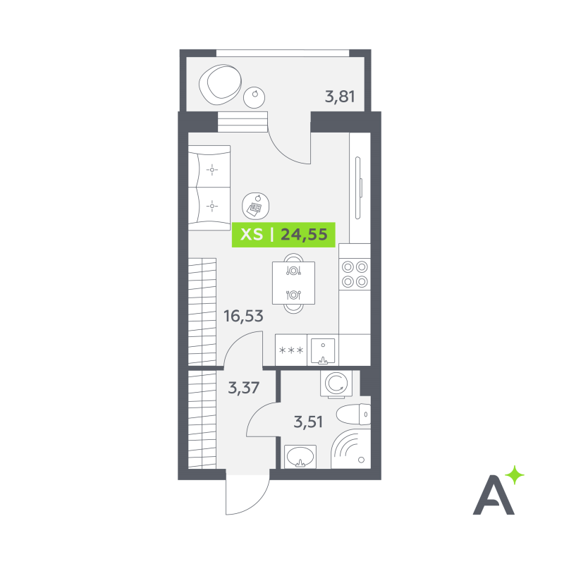 Студия 24,6 м²