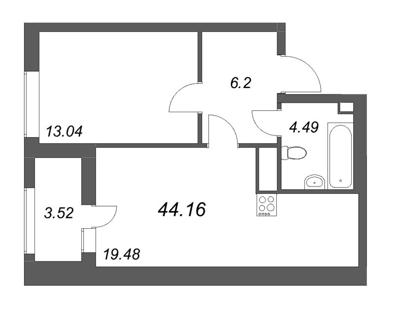 2 ккв (Евро) 44,2 м²