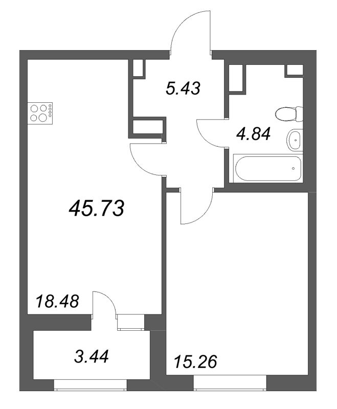 2 ккв (Евро) 45,7 м²