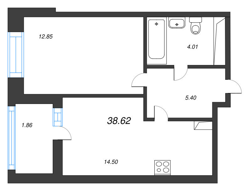 2 ккв (Евро) 38,6 м²