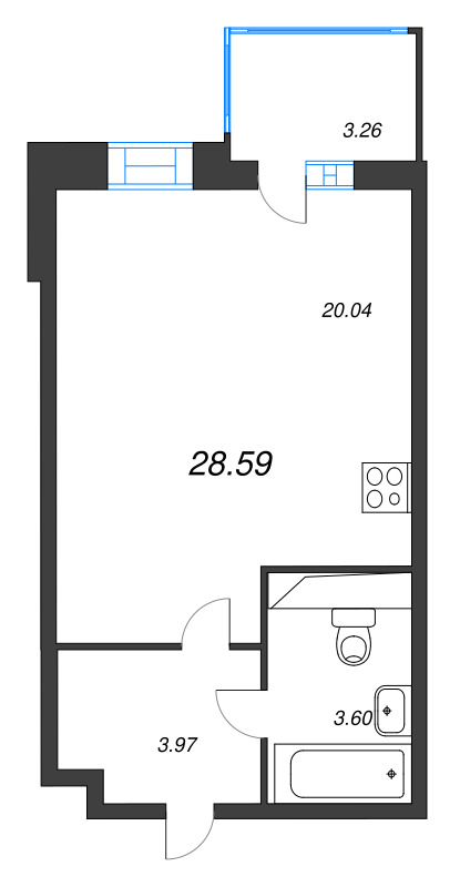 Студия 28,5 м²