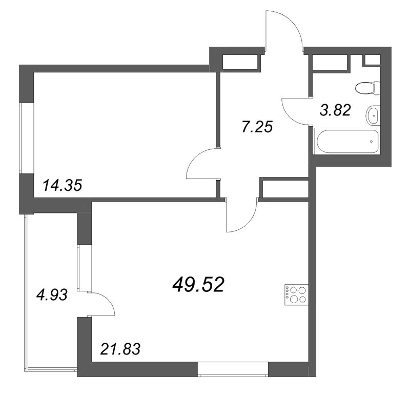 2 ккв (Евро) 49,5 м²