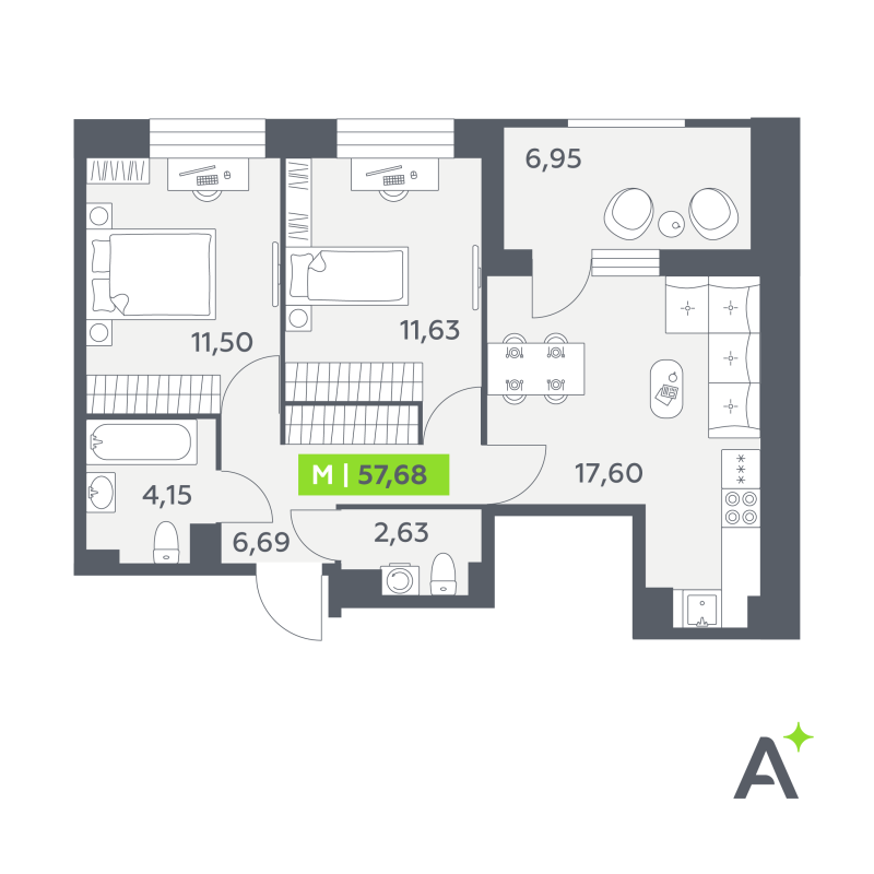 3 ккв (Евро) 57,7 м²