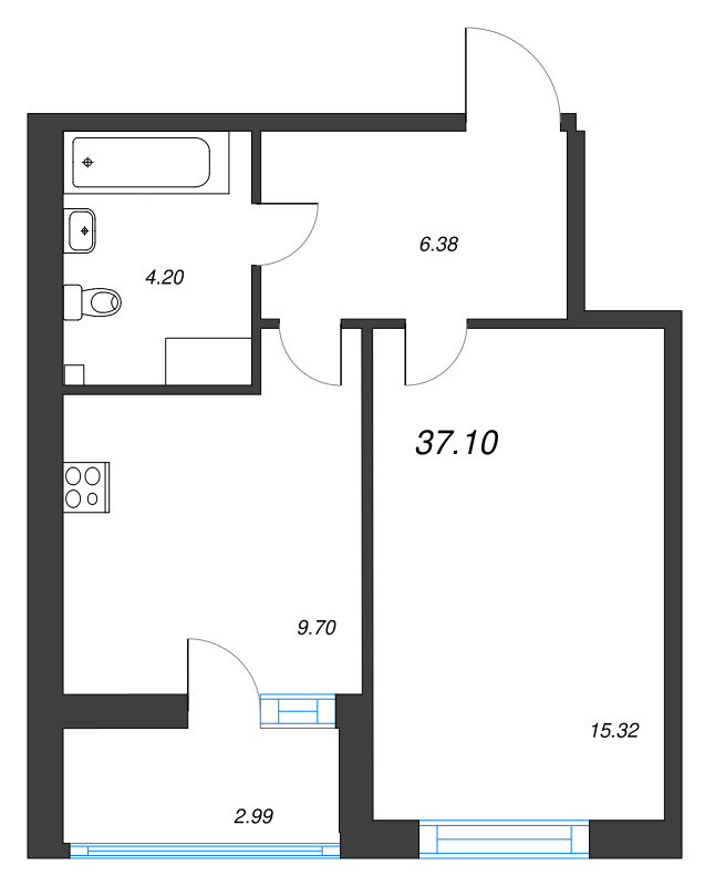 1 ккв 37,1 м²