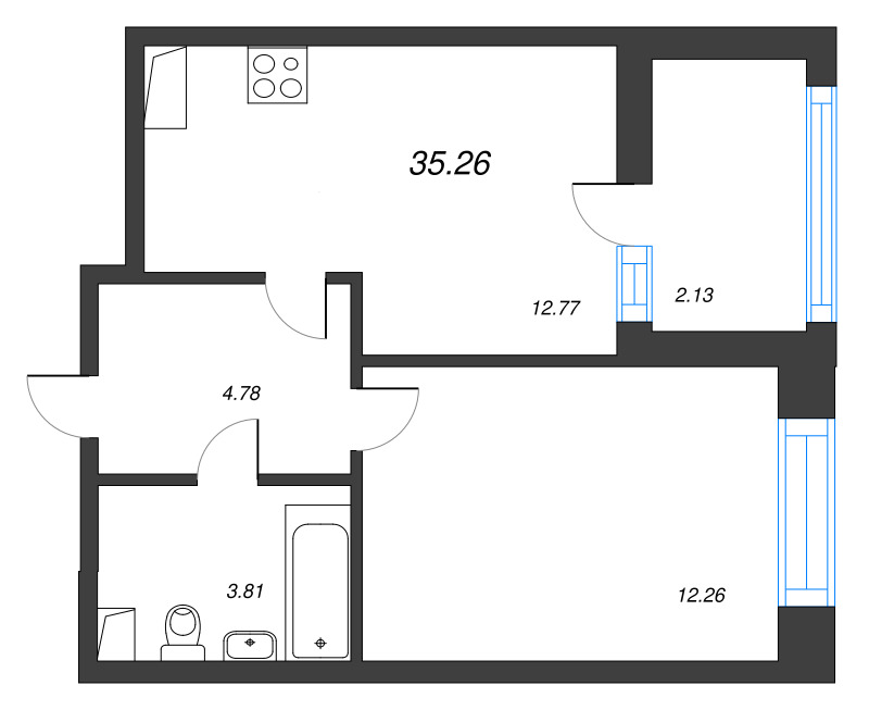 2 ккв (Евро) 35,8 м²