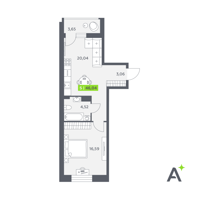 2 ккв (Евро) 46 м²