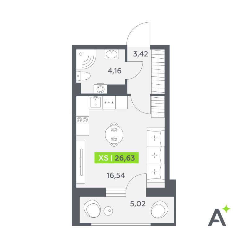 Студия 26,6 м²