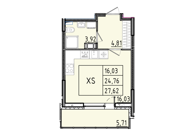 Студия 27,6 м²