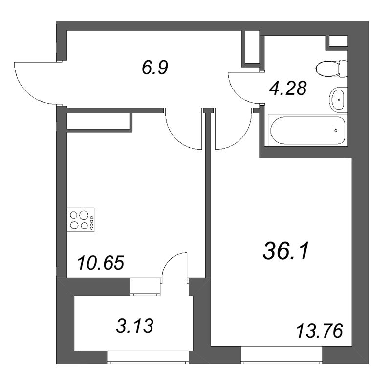 1 ккв 36,1 м²