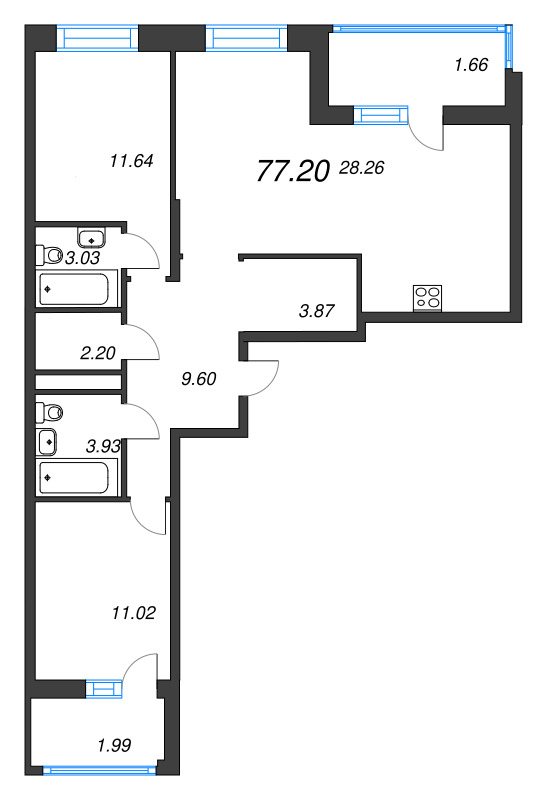4 ккв (Евро) 77,2 м²