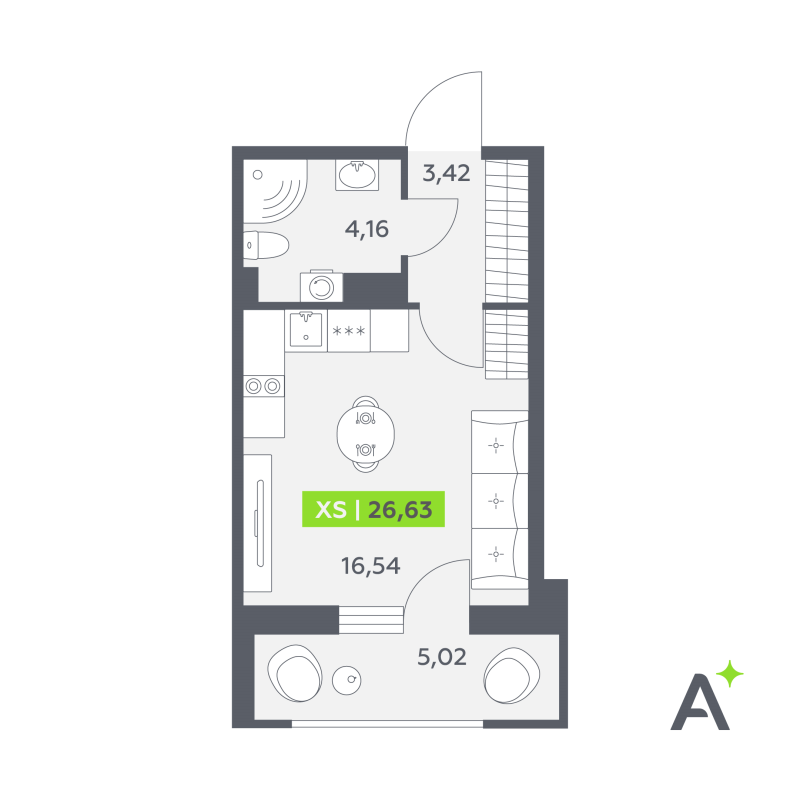 Студия 26,6 м²