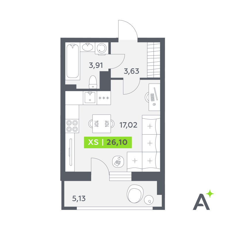 Студия 26,1 м²