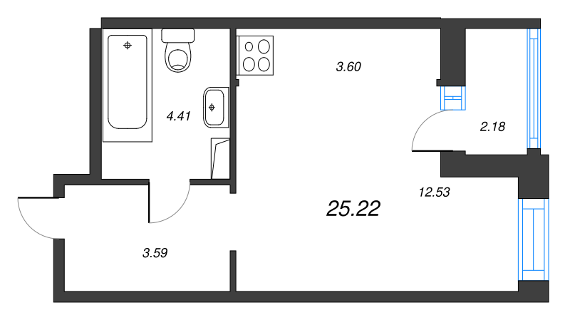 Студия 26,3 м²
