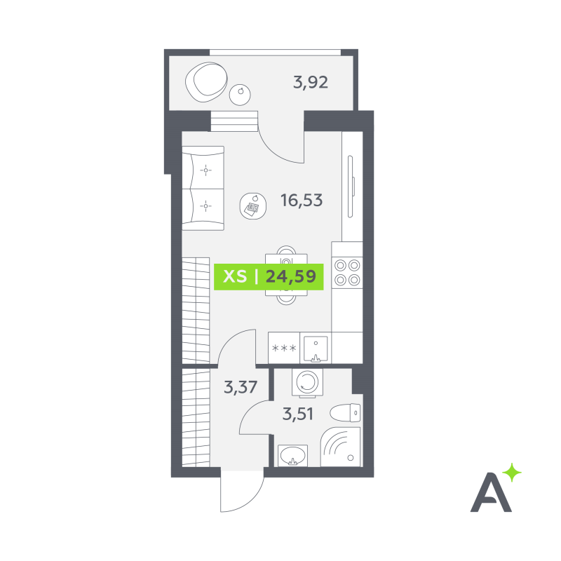 Студия 24,6 м²