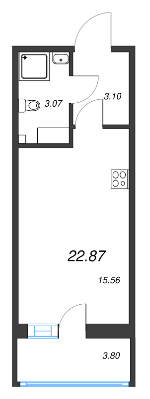 Студия 22,9 м²