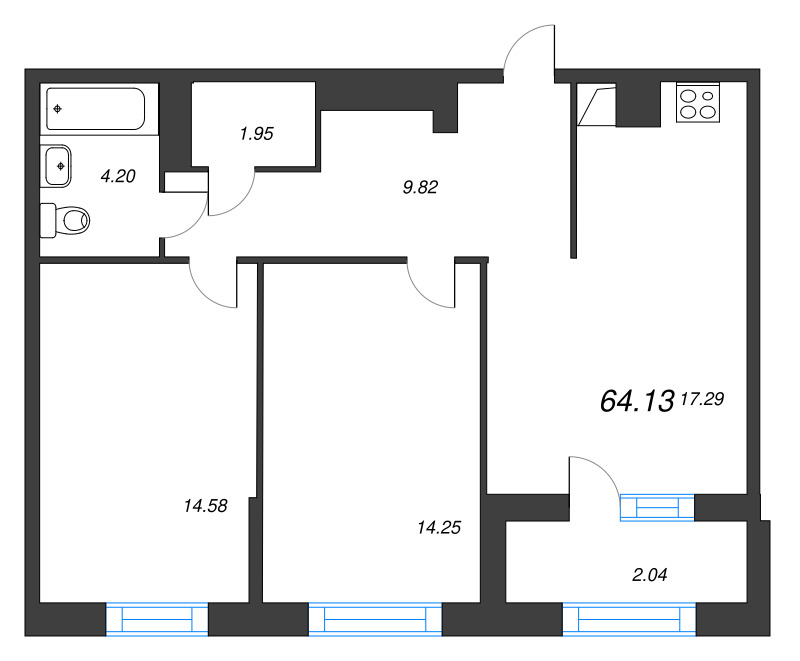 3 ккв (Евро) 64,1 м²