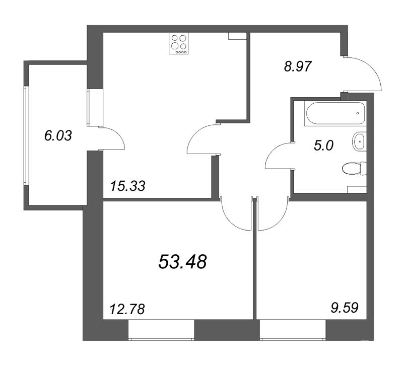 3 ккв (Евро) 53,5 м²