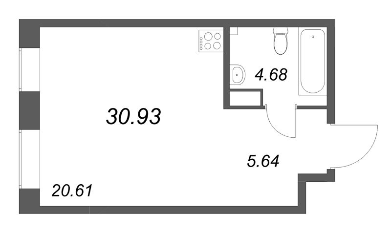 Студия 30,9 м²