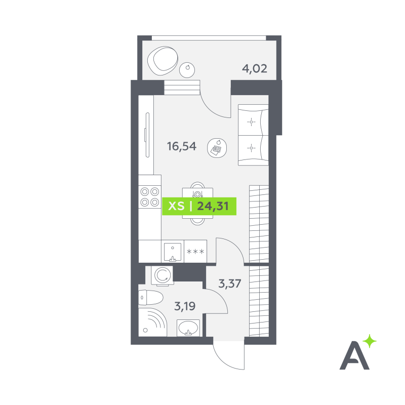 Студия 24,3 м²