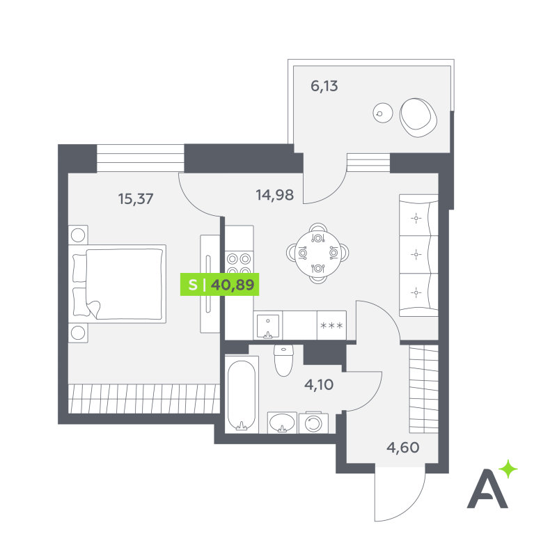 1 ккв 40,9 м²