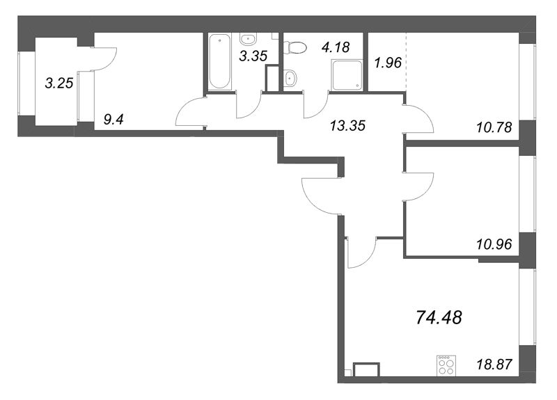 4 ккв (Евро) 74,5 м²