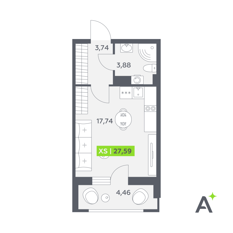 Студия 27,6 м²
