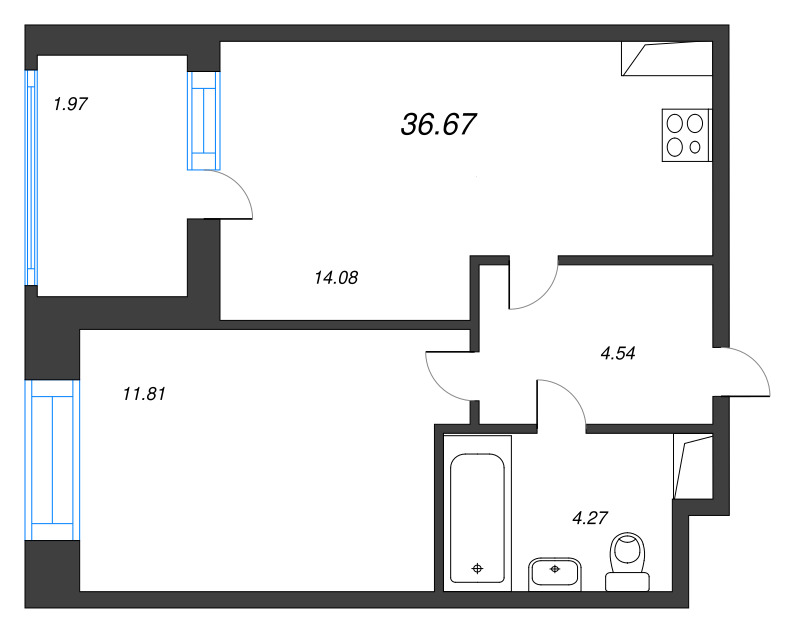 2 ккв (Евро) 36,7 м²