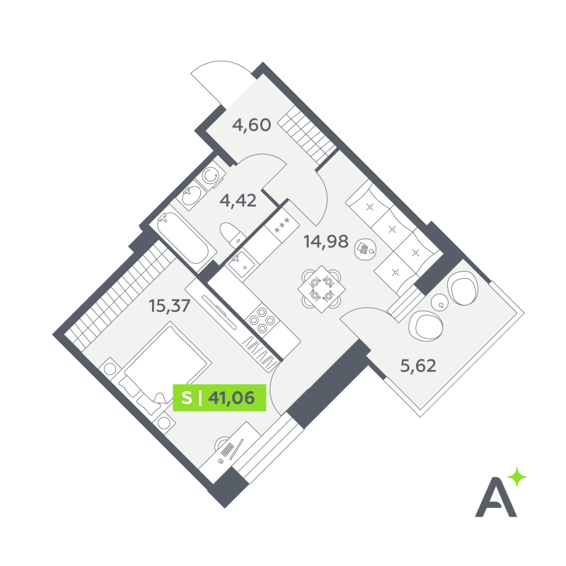 1 ккв 41,1 м²