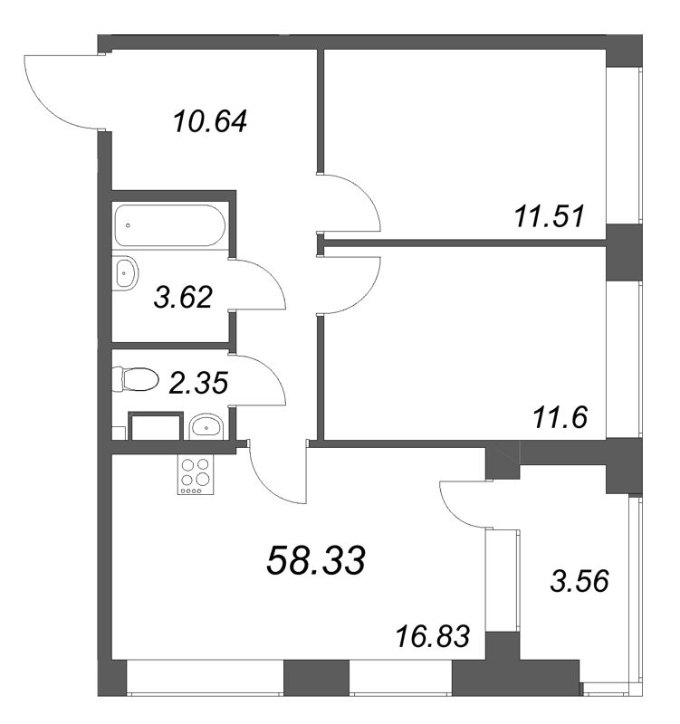 3 ккв (Евро) 58,3 м²