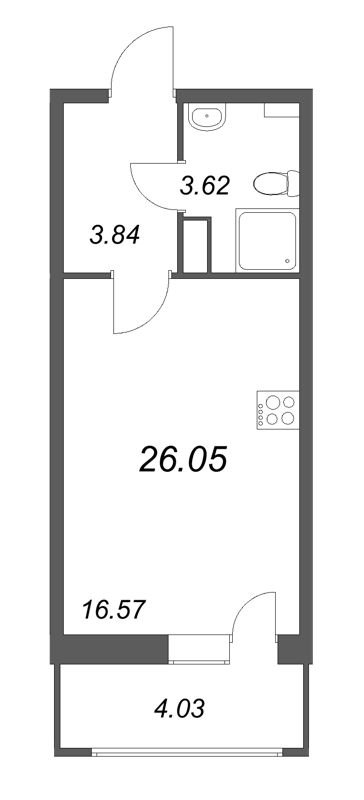 Студия 26,1 м²