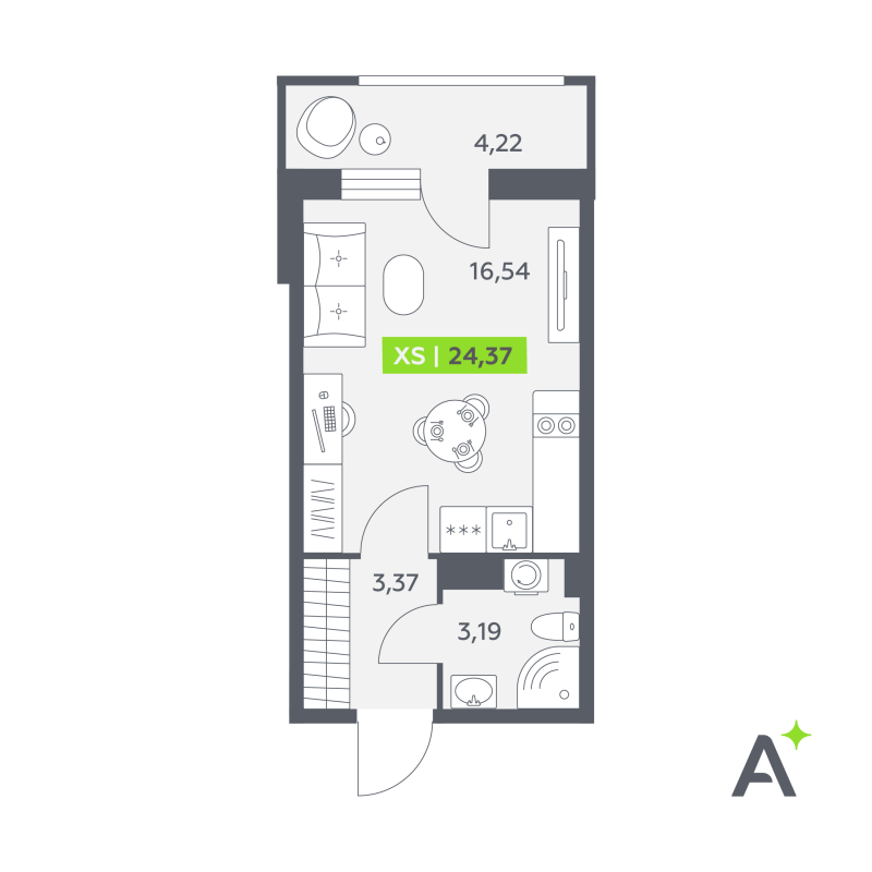 Студия 24,4 м²