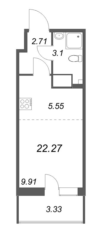 Студия 22,3 м²