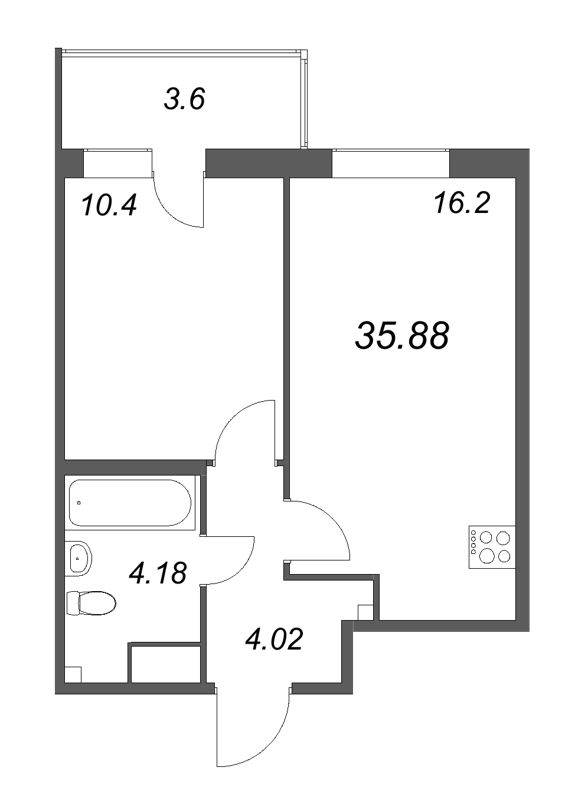 2 ккв (Евро) 35,9 м²