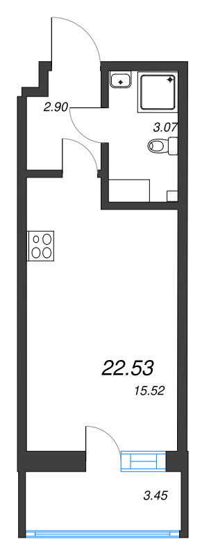 Студия 22,5 м²