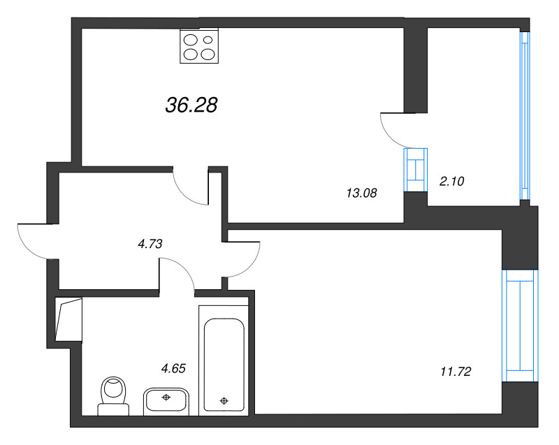 2 ккв (Евро) 36,3 м²
