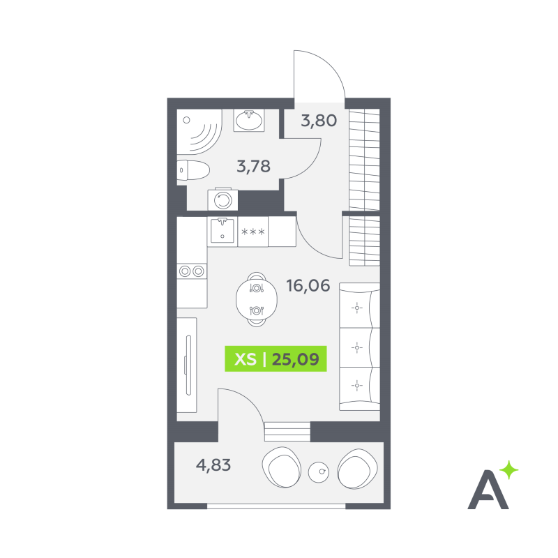 Студия 25,1 м²