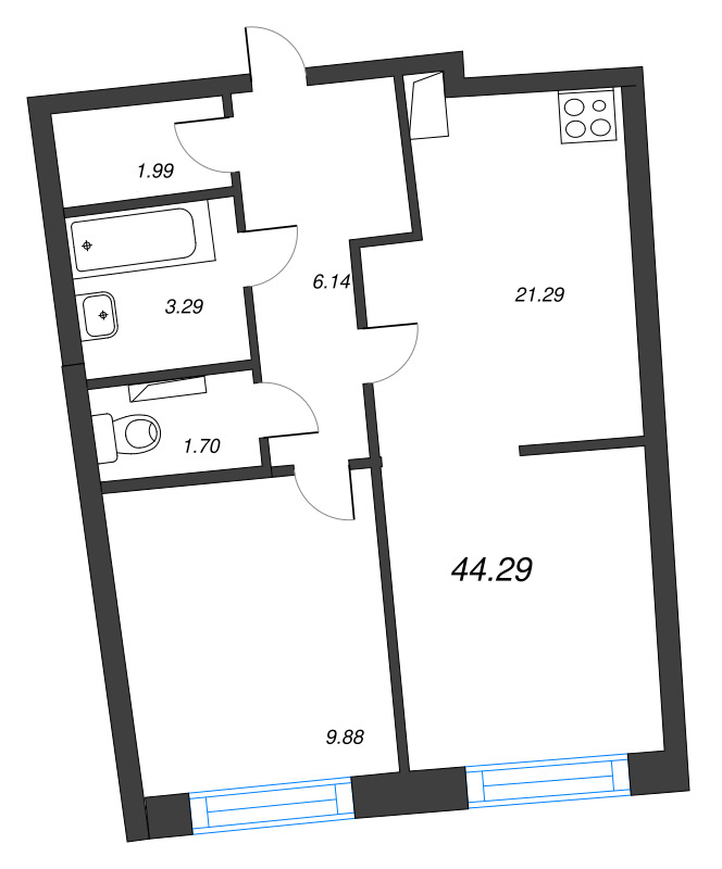 2 ккв (Евро) 44,3 м²