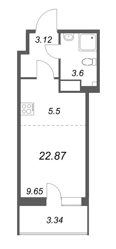 Студия 22,9 м²