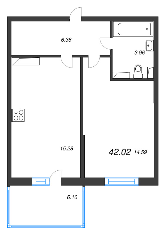 2 ккв (Евро) 41,8 м²