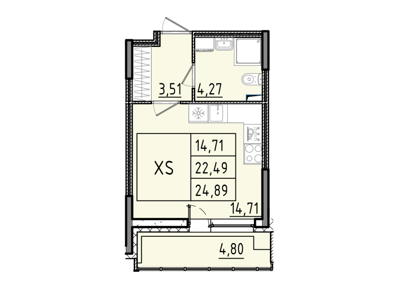 Студия 24,9 м²