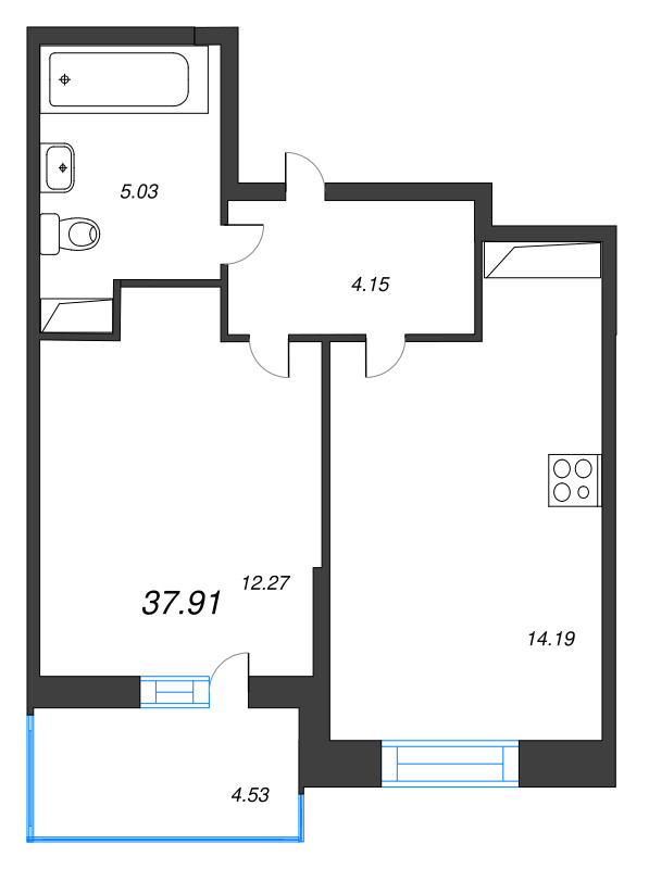 1 ккв 37,4 м²