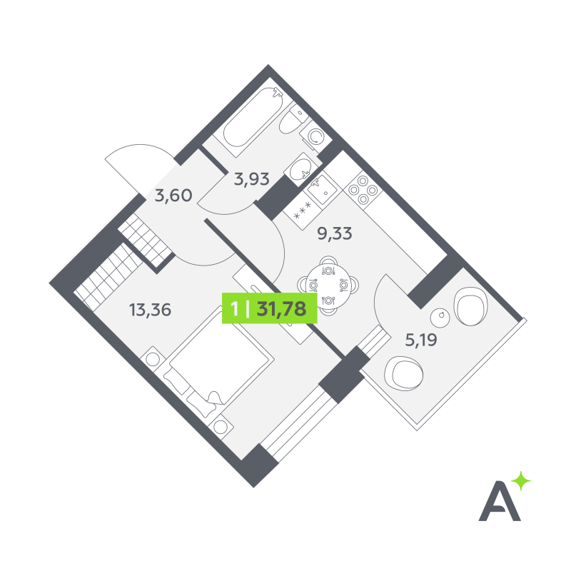 1 ккв 31,8 м²