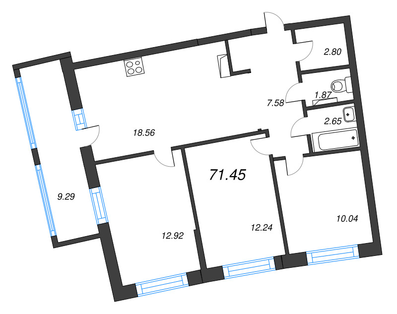 4 ккв (Евро) 71,5 м²