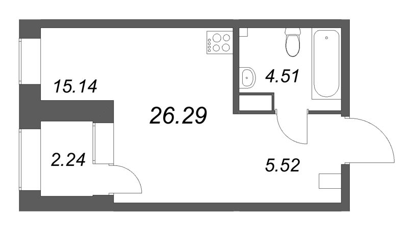 Студия 26,3 м²