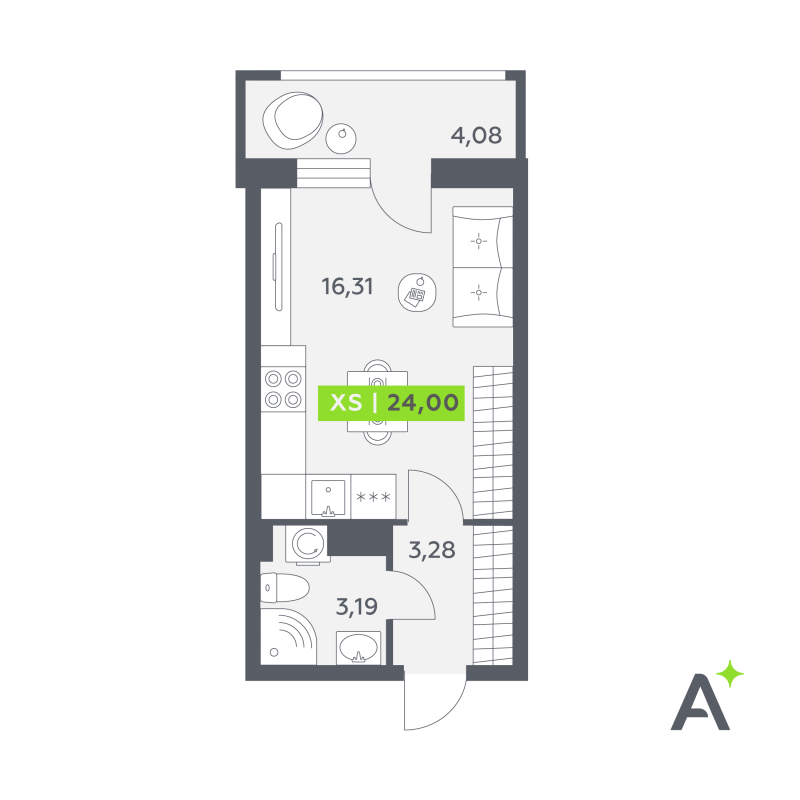 Студия 24 м²
