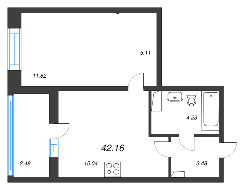 2 ккв (Евро) 42,2 м²