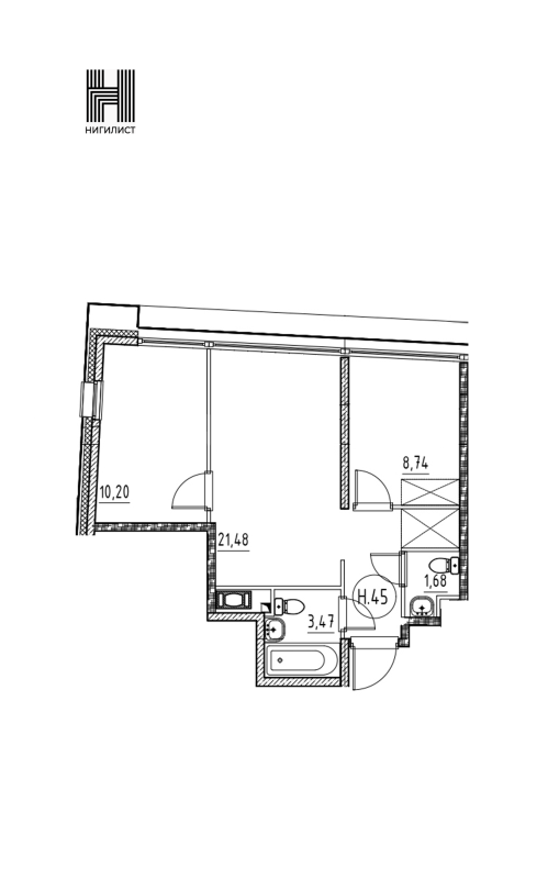 3 ккв (Евро) 45,6 м²